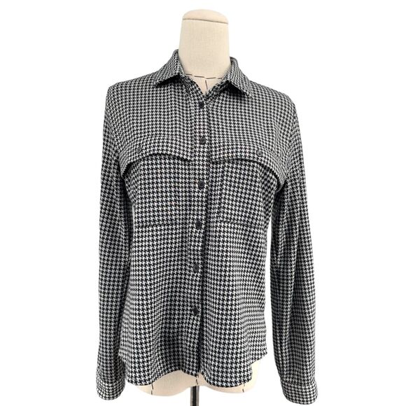 Silly People Black White Houndstooth Button Up‎ Shirt Shacket Womens Small - Picture 1 of 10